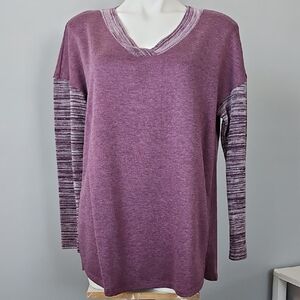 St. John's Bay Mauve V-Neck Pullover with Marled Sleeves